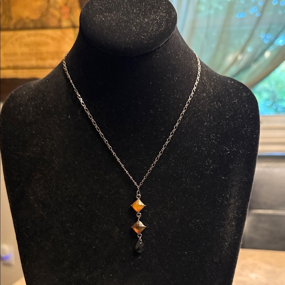 1928 Jewelry - 1928 brand dark pewter gray colored necklace with three drops of stones adj.
